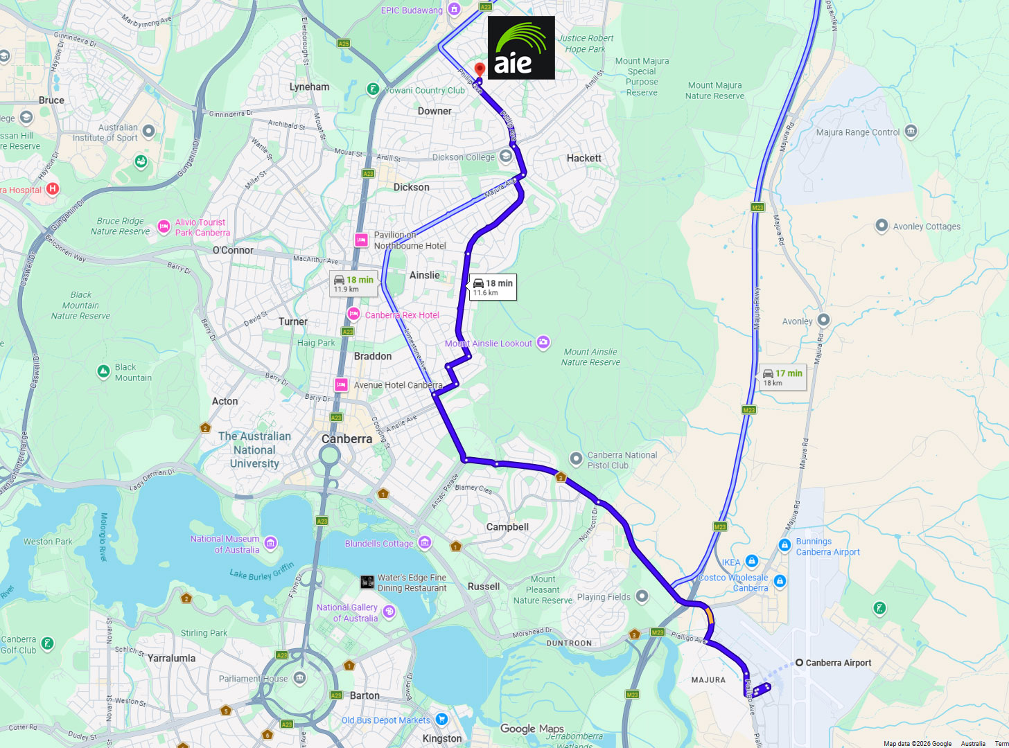 Distance To Canberra International Airport | AIE Studios